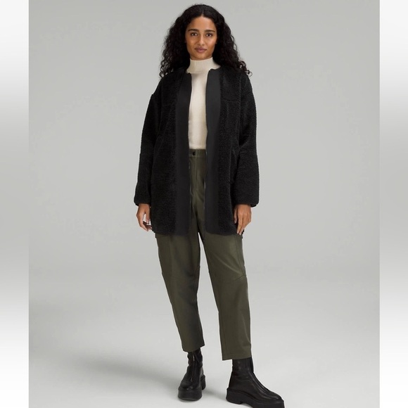Jackets & Blazers - NWOT Lululemon Collarless Textured Sherpa Fleece Full Zip Long Black Jacket Sz 6